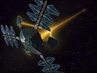 Die MIDAS-Phlalanx sendet einen Tachyonstrhl zu einem Klasse B Wanderpulsar.